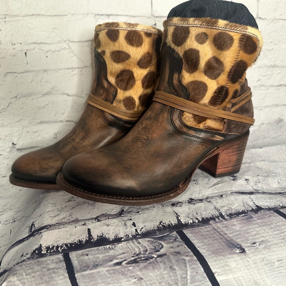 Freebird by Steven Brown Leather Ankle Boots with Leopard Haircalf Cuff